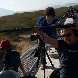 Crew filming on the train traveling North (photo by Marc Silver)