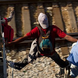 A migrant traveling the train heading North (photo by Marc Silver)