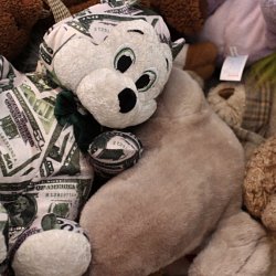 A 'dollar bill' bear seen in a market in Guatemala (photo by Marc Silver)