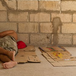 Migrant sleeping in a shelter, Mexico. (photo by Marc Silver)