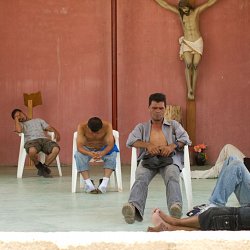 Migrants resting in a shelter, Mexico (photo by Marc Silver)