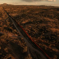 The border wall as seen from the air. (photo by Marc Silver)